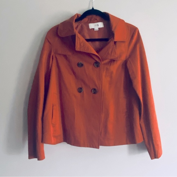 Forever 21 Women's Orange Fall Button Up Light Jacket Coat with Hood Size 4 - Picture 1 of 8